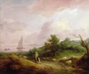 Kustlandskap med en herde och hans flock, ca 1783-4 (olja på duk) av Thomas Gainsborough