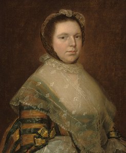 Porträtt av Elizabeth Prowse, halvlångt, i en klänning i blått och guld av Thomas Gainsborough