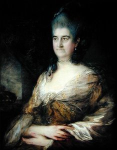 Porträtt av en dam, sägs vara Elizabeth Chudleigh (1720-88) (olja på panel) av Thomas Gainsborough