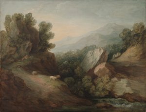 Stenigt, skogslandskap med en Dell och Weir av Thomas Gainsborough