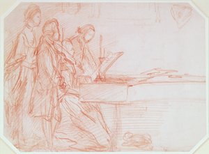 Study for a Group Portrait of a Musical Party, c.1770 (röd krita på papper)