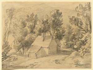 Studie av ett hus och ett skjul i en skogklädd dal av Thomas Gainsborough