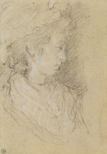 Studie av en kvinna i en mobbkeps (svartvit krita på vävt papper) av Thomas Gainsborough