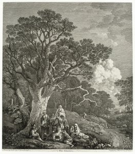Skogbevuxen landskap med zigenare samlade runt en eld av Thomas Gainsborough