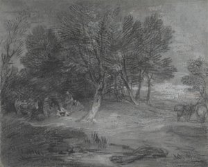 Skogbevuxen landskap med zigenarläger av Thomas Gainsborough