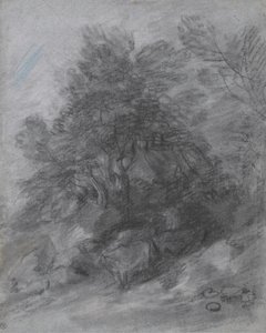 Skogbevuxen landskap med herdsman, kor och stuga av Thomas Gainsborough