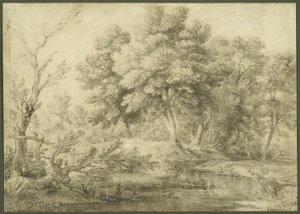 Skogbevuxen landskap med bäck av Thomas Gainsborough