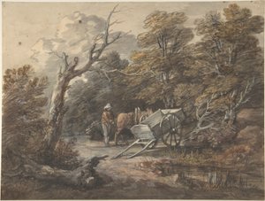 Skogsscen med en bonde, en häst och en kärra av Thomas Gainsborough