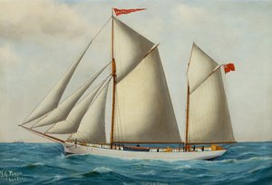 The Fore and Aft Schooner Grovehill in Full Sail (olja på duk) av Thomas George Purvis