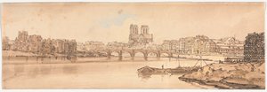 Ett urval av tjugo av de mest pittoreska vyerna i Paris: Vy över Pont de la Tournelle och Notre Dame tagen från Arsenalen av Thomas Girtin