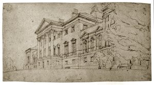 Harewood House, Yorkshire, ca 1798 (grafit på texturerat vävt papper) av Thomas Girtin