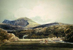 Mynydd Mawr, North Wales (penna och akvarell) av Thomas Girtin