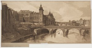 Urval av tjugo av de mest pittoreska vyerna i Paris: View of Pont au Change, 1802. av Thomas Girtin