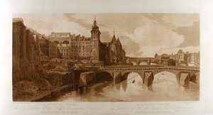 Vy över Pont au Change, Stadsteatern, Pont Neuf, Conciergeriefängelset etc., sedd från Pont Notre-Dame av Thomas Girtin