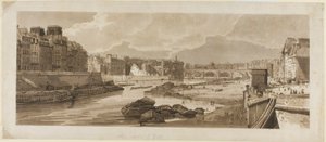 Utsikt över staden med Louvren, etc., tagen från Pont Marie, från ett urval av tjugo av de mest pittoreska vyerna i Paris av Thomas Girtin