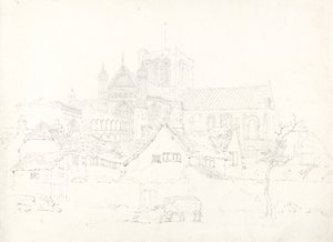Winchester Cathedral, från nordöstra, ca 1795 (grafit på lagt papper) av Thomas Girtin