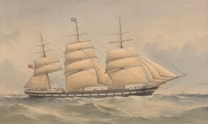 Clipperskeppet Aurora till sjöss, ca 1868-74 (litografi, färglagd)