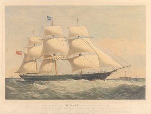 Clipperfartyget Mirage, 965 ton, ca 1853-57 (litografi, färglagd)
