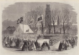 Överlämnande av en silvertrumpet till artillerikåren och en silverblåsare till skyttekåren i Boston. av Thomas Harrington Wilson