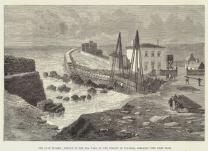 The sena Storms, Breach in the Sea Wall on the Strand at Youghal, Irland av Thomas Harrington Wilson