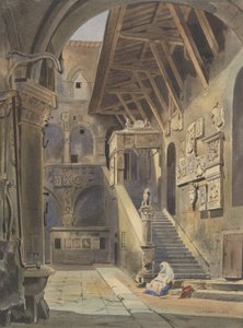 Bargellos domstol, Florens, 1839 (wc med bläck och penna på papper)