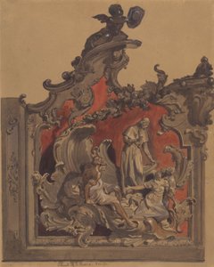 School of San Rocco, Venedig: Studie för böjd dekoration (penna & bläck, wc och kroppsfärg över penna på papper) av Thomas Hartley Cromek