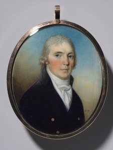 Miniatyrpar: Porträtt av en man och porträtt av en kvinna som bär en miniatyr, ca. 1780. av Thomas Hazlehurst