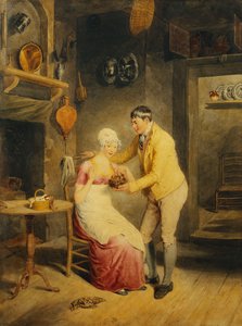 Idle Moments: a Boy Showing a Girl a Nest of Fledgelings in an Interior,