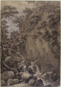 Sir George Beaumont och Joseph Farington målar ett vattenfall, 1777 (penna och bläck med tvätt på papper)