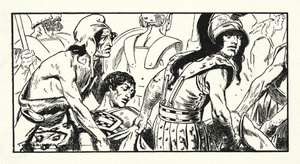 Leonidas död (litografi) av Thomas Heath Robinson