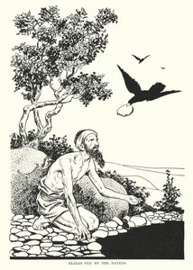 Elijah matad av korparna (litografi) av Thomas Heath Robinson