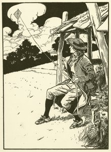Franklin och hans drake (gravyr) av Thomas Heath Robinson