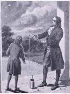 Franklin bevisar blixtar och elektriska fenomen, illustration från "Cassell
