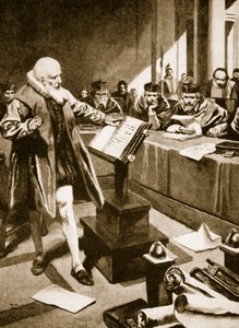 Galileo framträder inför kardinalerna (litografi) av Thomas Heath Robinson