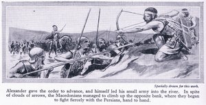 Hur Alexander vann sitt imperium: Darius, kung av Persien, samlade en stor armé som besegrades av makedonierna 334 f.Kr. ca 1950 (litografi) av Thomas Heath Robinson
