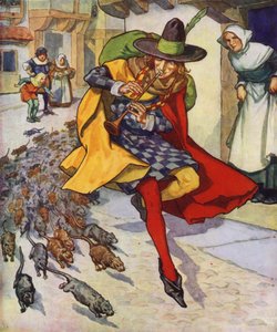 Illustration till The Pied Piper of Hamelin (färglitografi) av Thomas Heath Robinson