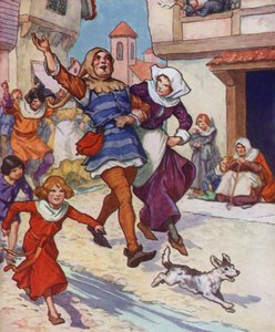 Illustration till The Pied Piper of Hamelin (färglitografi) av Thomas Heath Robinson