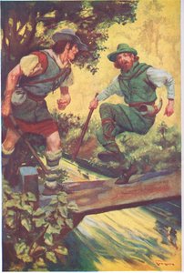 I ett olyckligt ögonblick halkade han på träplankorna (färglitografi) av Thomas Heath Robinson