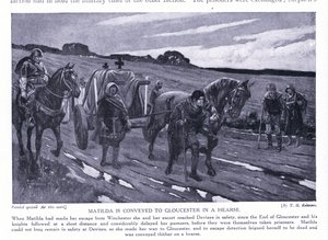 Matilda transporteras till Gloucester i en likvagn (litografi) av Thomas Heath Robinson
