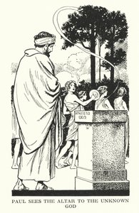 Paulus ser altaret till den okände guden (litografi) av Thomas Heath Robinson