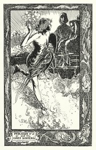 Perseus och de grå systrarna (litografi) av Thomas Heath Robinson
