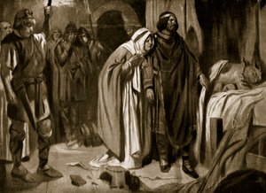 Drottning Ethelburga övertalar Ine av Wessex att avsäga sig kronan, 728, illustration från "Hutchinson