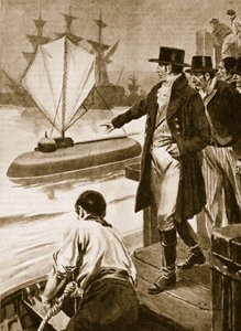 Robert Fulton i Frankrike visar sin ubåt "Nautilus" i drift (litografi)