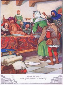 "Upp med hakan, mina herrar! Ge era hjärnor en rejäl omgång". (färglitografi) av Thomas Heath Robinson