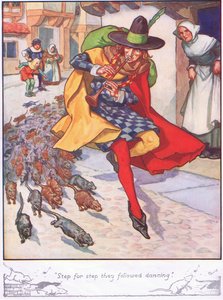 "Steg för steg följde de dansen" (färglitografi) av Thomas Heath Robinson