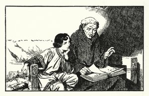 Den blivande kung Alfred under utbildning (litografi) av Thomas Heath Robinson