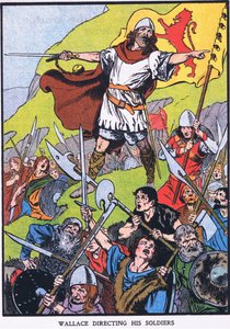 Wallace dirigerar sina soldater (färglitografi) av Thomas Heath Robinson