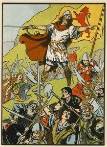 Wallace dirigerar sina soldater (färglitografi) av Thomas Heath Robinson