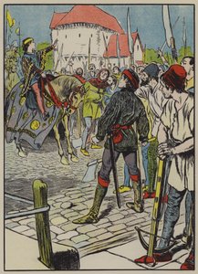 Unge kung Richard kväver upproret (färglitografi) av Thomas Heath Robinson