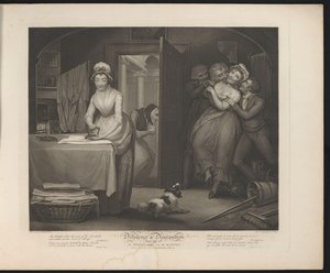 Återhållsamma och lösaktiga pigor Tavla 1. Den blygsamma flickan och de vilda/medtjänare i en gentlemans hus (titel på objektet) Virtue and Debauchery (serietitel) Diligence & Dissipation (serietitel på objekt)